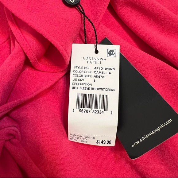 Adrianna Papell Midi Length Sheath Dress Stretch Knit Crepe Tie Front Size 8 - Picture 10 of 13